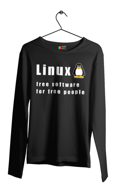 Чоловічий лонгслів з принтом "Linux Вільний Для Вільних". Linux, адміністратор, айті, айтішник, безкоштовна, безкоштовно, білий, вільна, доступність, незалежність, операційна система, ос, пінгвін, програміст, програмне забезпечення, свобода, сервер, сисадмін, система, системний адміністратор, софт, текст. 2070702