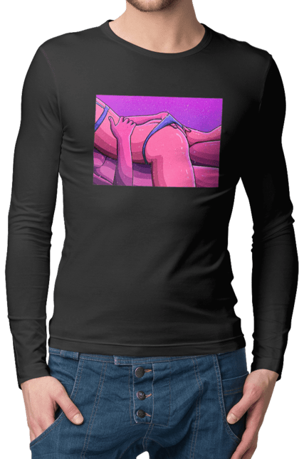 Чоловічий лонгслів з принтом "Зняття Трусиків З Дівчини". Гола, тіла, труси. 2070702