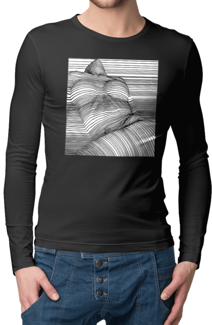 Чоловічий лонгслів з принтом "Дівчина В Смужку". Гола, сиськи. 2070702