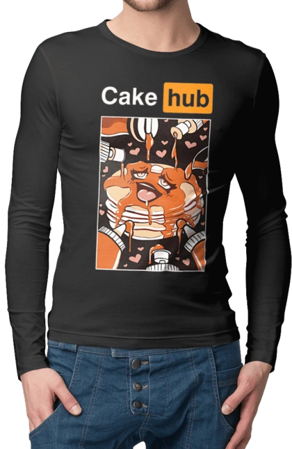 Чоловічий лонгслів з принтом "Кейк Хаб". Брутальна, гумор, кейк хаб, порн хаб, прикол. 2070702