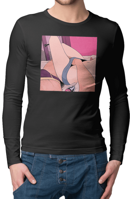 Чоловічий лонгслів з принтом "Чоловіча Рука В Жіночих Трусиках". Гра, ліжко, труси. 2070702