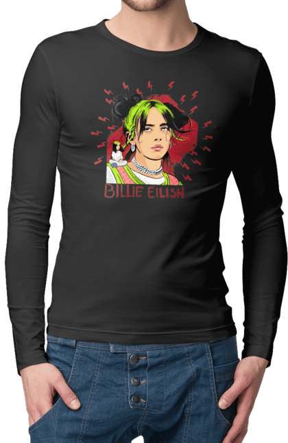 Чоловічий лонгслів з принтом "Біллі Айліш". Біллі айліш, логотип біллі айліш, принт біллі айліш, співачка біллі айліш. 2070702