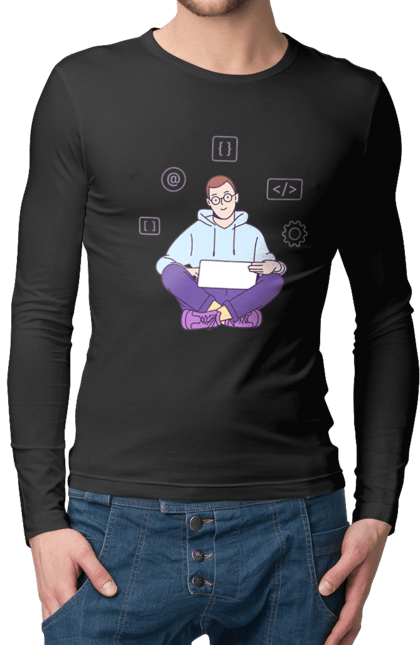 Чоловічий лонгслів з принтом "Я програміст". Angular, c, css, html, it, javascript, jquery, php, python, react, svelt, vue, айтишник, айті, гумор, код, кодувати, прогер, програміст, програмісти, ти ж, ти ж програміст, тиж програміст. 2070702
