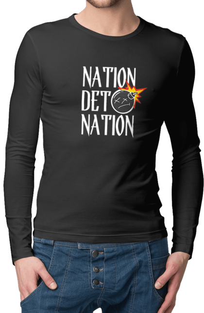 Чоловічій лонгслів з принтом "Нація Детонація". Гумор, детонація, ігра слів, напис, нація. KRUTO.  Магазин популярних футболок