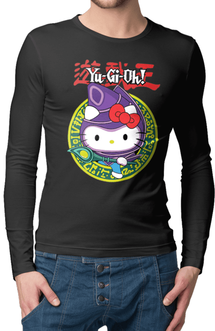 Чоловічій лонгслів з принтом "Yu Gi Oh! Хелло Кітті". Hello kitty, yu gi oh, yu-gi-oh, аніме, бренд, кіт, кошеня, персонаж, хелло кітті. 2070702