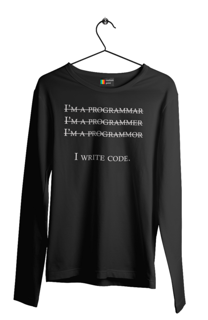 Чоловічій лонгслів з принтом "Я Пишу Код, Програміст, Білий". День програміста, код, пишу код, програма, програміст. Піно