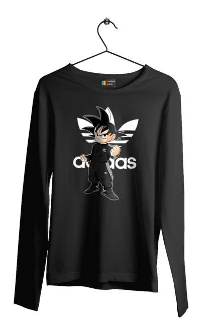 Мужской лонгслив с принтом Adidas Сон Гоку. Adidas, anime, dragon ball, manga, son goku, адидас, аниме, гоку, жемчуг дракона, сон гоку. 2070702