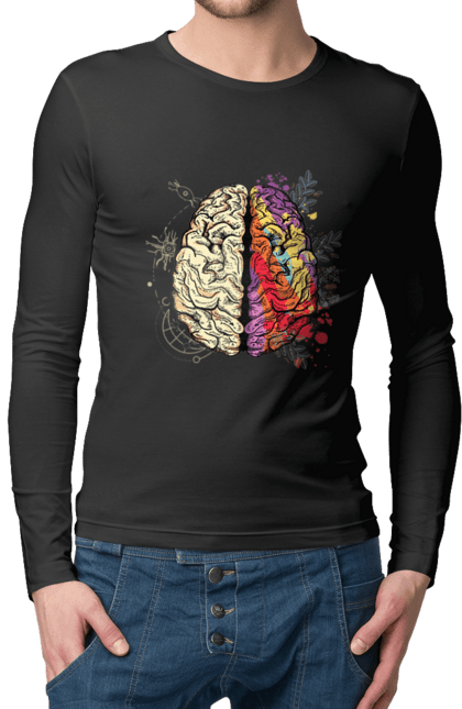 Чоловічий лонгслів з принтом "Творчість та логіка". Бінарний, біткоїн, біткойн, валюта, гроші, крипто, наука, програміст, программист, творчество, техно, хакер, художник, цветной. 2070702