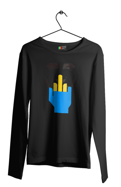 Чоловічий лонгслів з принтом "Путін Хуйло". Все, голова путіна, доброго вечора, йди нахуй, мертвий москаль, москалі, орки, путін хуйло, російський військовий, середній палець. 2070702