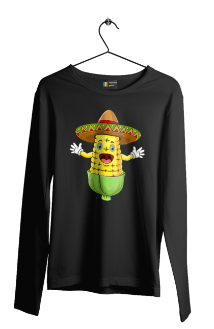 Чоловічий лонгслів з принтом "Кукурудза Сомбреро". Їжа, кукурудза, сомбреро. 2070702