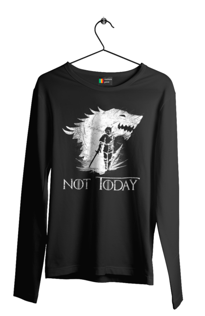 Men's longsleeve with prints Game of Thrones Arya. Arya, game, got, not today, stark, starks, thrones, tv show, wolf, wolves. 2070702