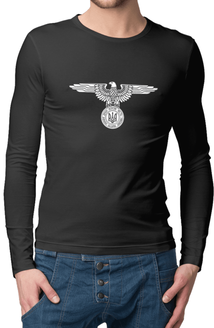 Чоловічий лонгслів з принтом "Тризуб і Орел". Герб, герб україни, орел, патріотичне, україна, українська символіка, українське. 2070702