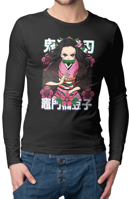 Men's longsleeve with prints Demon Slayer Nezuko. Anime, demon slayer, kimetsu no yaiba, manga, nezuko, serial. 2070702