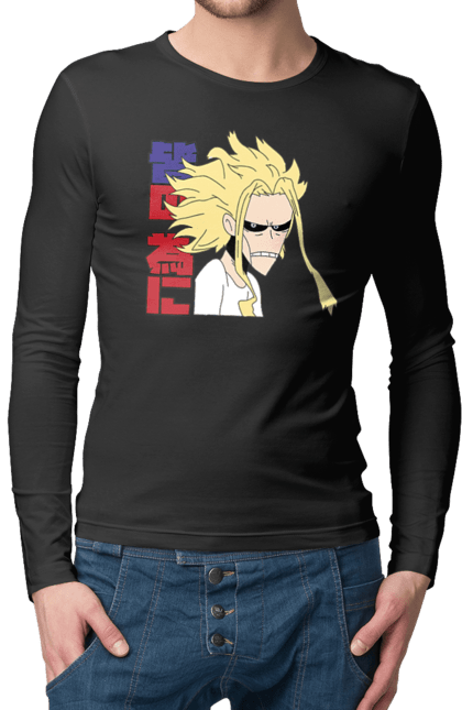 Мужской лонгслив с принтом Моя геройская академия Всемогущий. All might, my hero academia, yagi toshinori, академия юэй, аниме, всемогущий, манга, моя геройская академия, один за всех, тошинори яги. 2070702