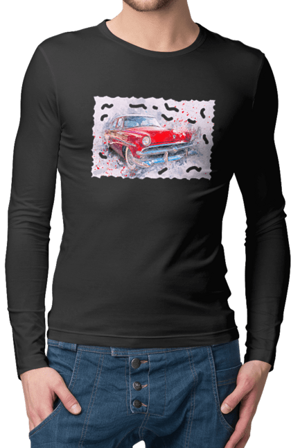 Чоловічий лонгслів з принтом "Автомобільний газ". Gaz, автомобиль, автомобільний газ, дорога, колесо, перемога. 2070702