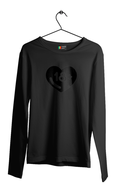 Чоловічий лонгслів з принтом "18+". 18+, запрет, секс, сердце, черное. 2070702