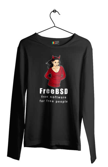 Чоловічий лонгслів з принтом "Freebsd Для Вільних". Bsd, freebsd, unix, адміністратор, айті, айтішник, безкоштовна, безкоштовно, бестія, білий, вільна, демон, демонесса, доступність, незалежність, операційна система, ос, програміст, програмне забезпечення, свобода, сисадмін, система, системний адміністратор, софт, текст, червоний. 2070702