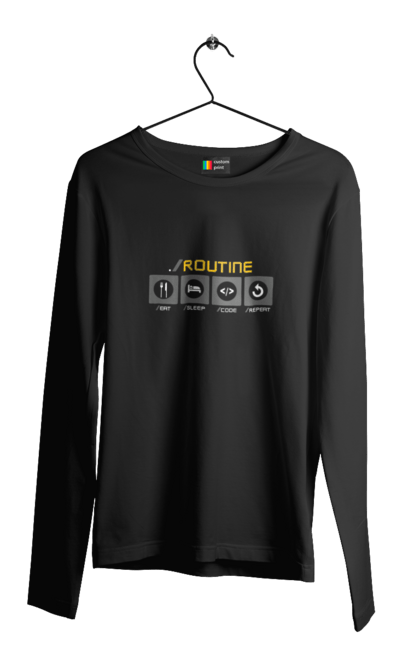 Чоловічий лонгслів з принтом "Рутина програміста". Ай ті, айтішник, код, програміст, хакер. 2070702
