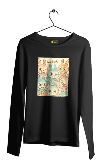 Чоловічий лонгслів з принтом "Лабубу". Безтурботно, грайливо, дизайнперсонажу, каваї, лабубу, милі мистецтво, ніжні відтінки, пастельніквіти, стиль мультфільму, чарівно. 2070702