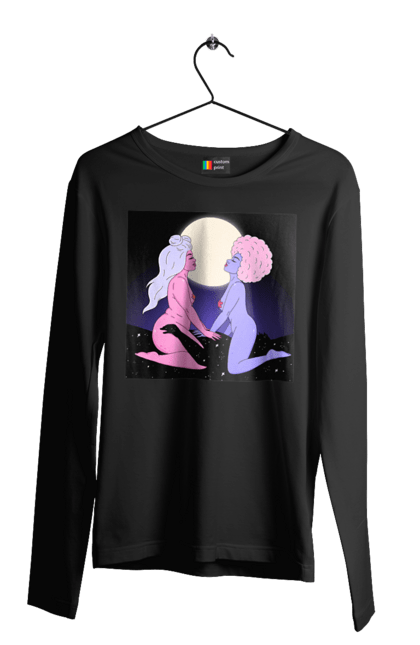 Чоловічий лонгслів з принтом "Дві Інопланетянки І Місяць". Дівчата, зверху, інопланетянки. 2070702