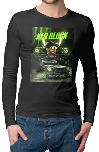 Мужской лонгслив с принтом Кен Блок. Ken block, гонщик, кен блок, машины. 2070702