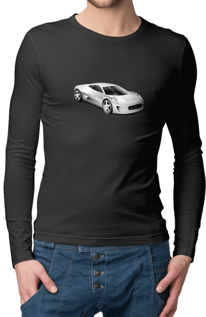 Чоловічий лонгслів з принтом "Авто.1". Авто, графіка, спортивне авто, фото, чорно-біле зображення. 2070702