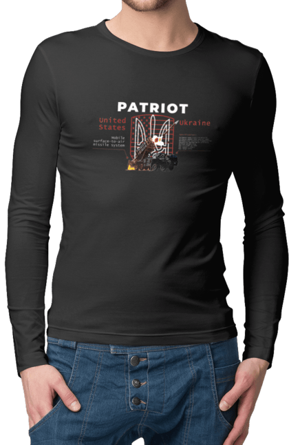 Чоловічий лонгслів з принтом "Patriot". Caesar, himars, patriot, залужний, зброя. 2070702