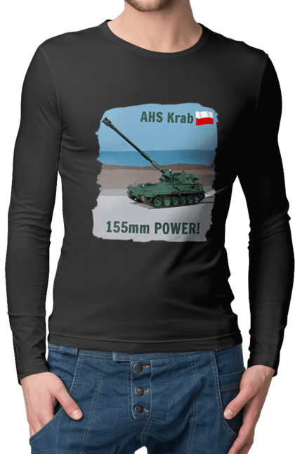 Чоловічий лонгслів з принтом "155mm Power! САУ Krab оливковий". Ahs krab, артилерія, гаубиця, краб, польща, сау. 2070702