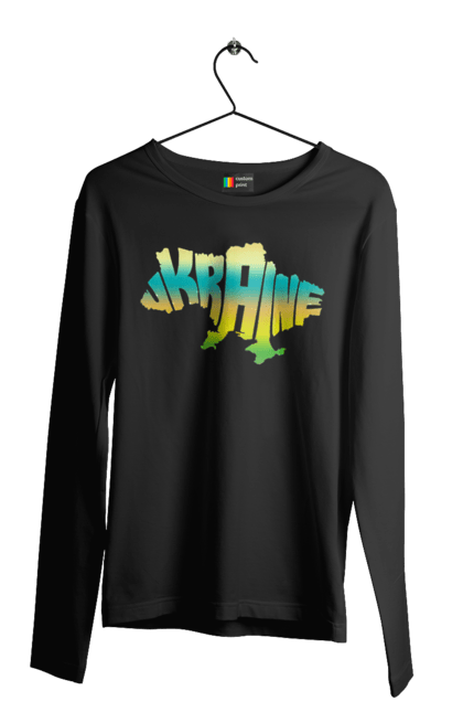 Чоловічий лонгслів з принтом "Україна силует кольоровий". Карта україни, люблю україну, силует україни, символ україни, україна, українська символіка. 2070702