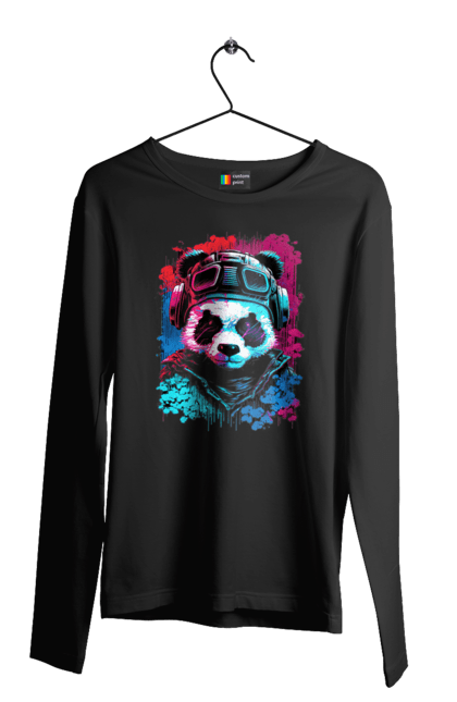 Чоловічий лонгслів з принтом "Панда в VR шолом". Віртуальна реальність, гік, панда, персонаж, шолом. 2070702