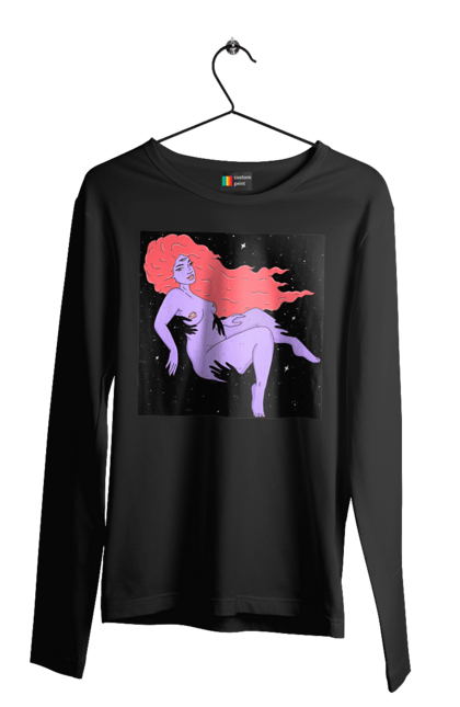 Чоловічий лонгслів з принтом "Фіолетова Дівчина В Чорній Дирі". Дівчина, лапають. 2070702