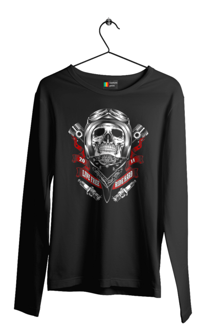 Чоловічий лонгслів з принтом "череп гонщик". Байкер, гонки, мотоцикл, череп. 2070702
