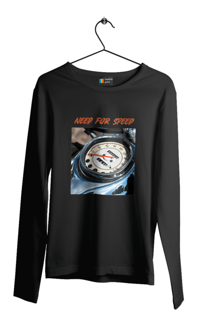 Чоловічий лонгслів з принтом "Мото 3". Байкер, дорогая, мотоцикл, ретро, скорость, спидометр, стиль жизни. 2070702