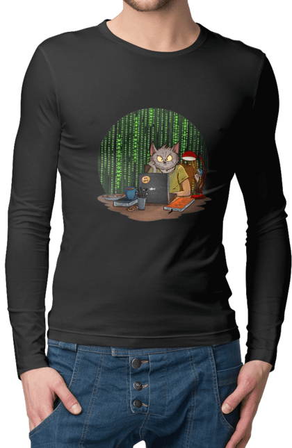Чоловічий лонгслів з принтом "Кіт програміст". Angular, c, css, html, it, javascript, jquery, php, python, react, svelt, vue, айтишник, айті, гумор, код, кодувати, прогер, програміст, програмісти, ти ж, ти ж програміст, тиж програміст. 2070702