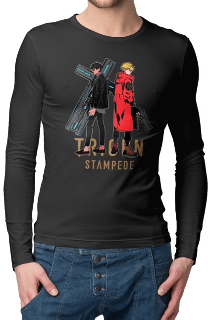 Чоловічій лонгслів з принтом "Триган". Netflix, nicholas d. wolfwood, trigun, vash the stampede, аніме, веш ураган, манга, нетфлікс, ніколас д. вульфвуд, триган. 2070702