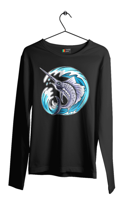 Men`s longsleeve with prints Fish Sword And Wave. Swordfish, wave. 2070702