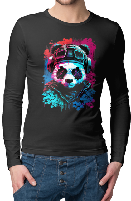 Чоловічий лонгслів з принтом "Панда в VR шолом". Віртуальна реальність, гік, панда, персонаж, шолом. 2070702