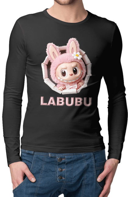 Чоловічий лонгслів з принтом "Лабубу". Іграшка лабубу, лабубу, лабубу кока кола, мерч лабубу, мила, рожева лабубу, смішна лабубу. 2070702