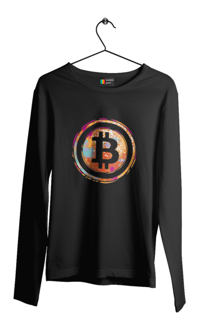 Чоловічий лонгслів з принтом "Біткоїн". Биткоин, бінарний, біткоїн, біткойн, валюта, гроші, крипто, програміст, хакер. 2070702