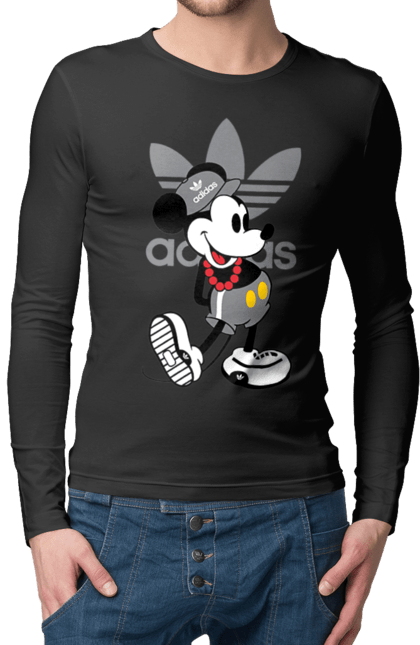 Чоловічій лонгслів з принтом "Adidas Міккі Маус". Adidas, mickey mouse, адідас, дісней, міккі, міккі маус, мультфільм. 2070702