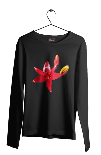 Чоловічий лонгслів з принтом "Червона лілія". Бутон, квітка, колір, лілія, природа, сонячний, червона квітка, червона лілія, червоний, яскравий. 2070702