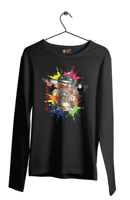 Men's longsleeve with prints Totoro. Adventures, anime, comedy drama, fantasy, film, my neighbor totoro, tv series. 2070702