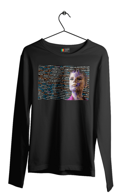 Чоловічий лонгслів з принтом "Штучний Розум". Айті, айтішник, гик, жінка, знання, інженер, інтелект, кібер, кібернетика, кіборг, код, комп, комп`ютерник, кристал, машинне навчання, мікросхема, мозок, портрет, програміст, професіонал, професія, розробник, розум, світиться, світло, хакер, чіп, штучний інтелект, штучний розум. 2070702