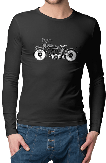 Чоловічий лонгслів з принтом "Мотоцикл Ретро". Мото, мотоцикл, ретро. 2070702