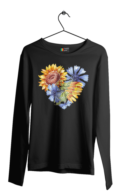 Чоловічий лонгслів з принтом "Серце соняшники та фіалки". Квіти, люблю україну, любов, серце, соняшник, україна, фіалки. 2070702