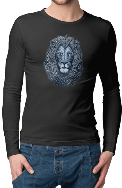 Чоловічій лонгслів з принтом "Захоплююча ілюстрація величного лева". Велич, величний лев, лев. CustomPrint.market