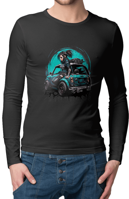 Чоловічий лонгслів з принтом "Кіберпанк дівчина". Арт, графіка, дівчата, ігри, кіберпанк, малюнок. 2070702