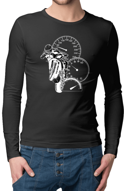 Чоловічий лонгслів з принтом "Мотоцикл І Швидкість Білий". Мото, мотоцикл, швидкість. 2070702