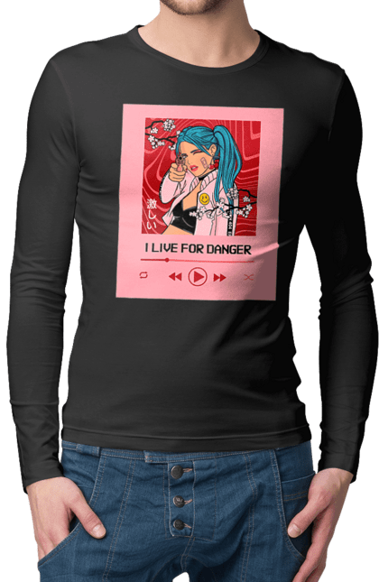 Чоловічий лонгслів з принтом "I Live For Danger". Аніме, музика, пістолет, програвач. 2070702