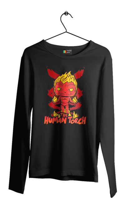 Men's longsleeve with prints The Human Torch. Comic, fantastic four, fantastic four, human torch, jonathan storm, marvel, superhero. 2070702